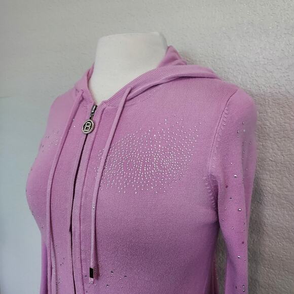 BCBG Maxazria Pink Bling Zip Hoodie Cardigan Size Large - Picture 6 of 14